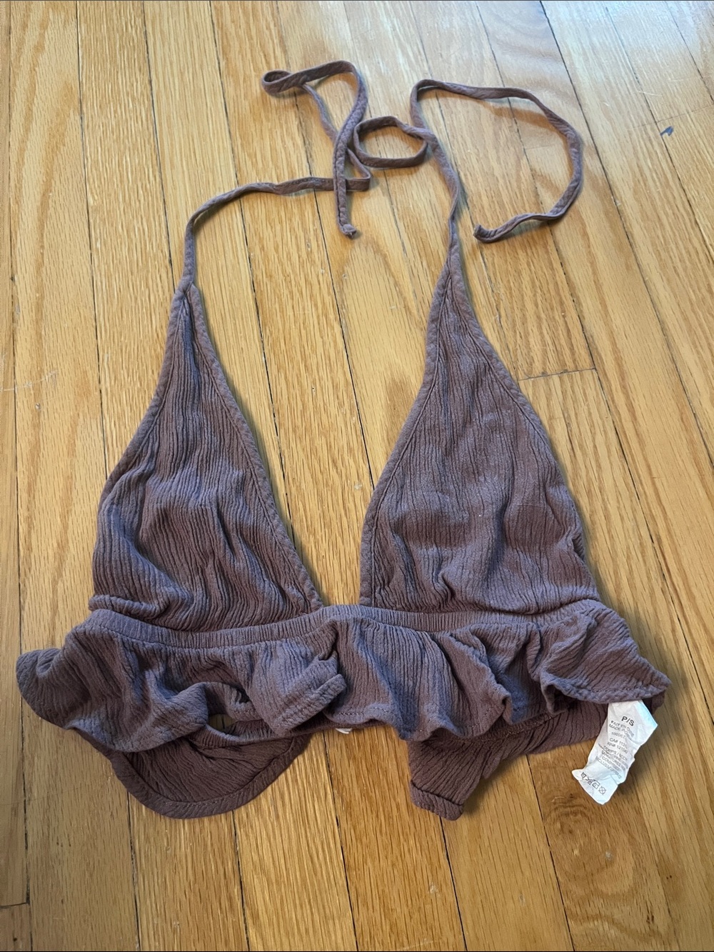 GARAGE Ruffled Triangle Halter top  in Mauve Brown